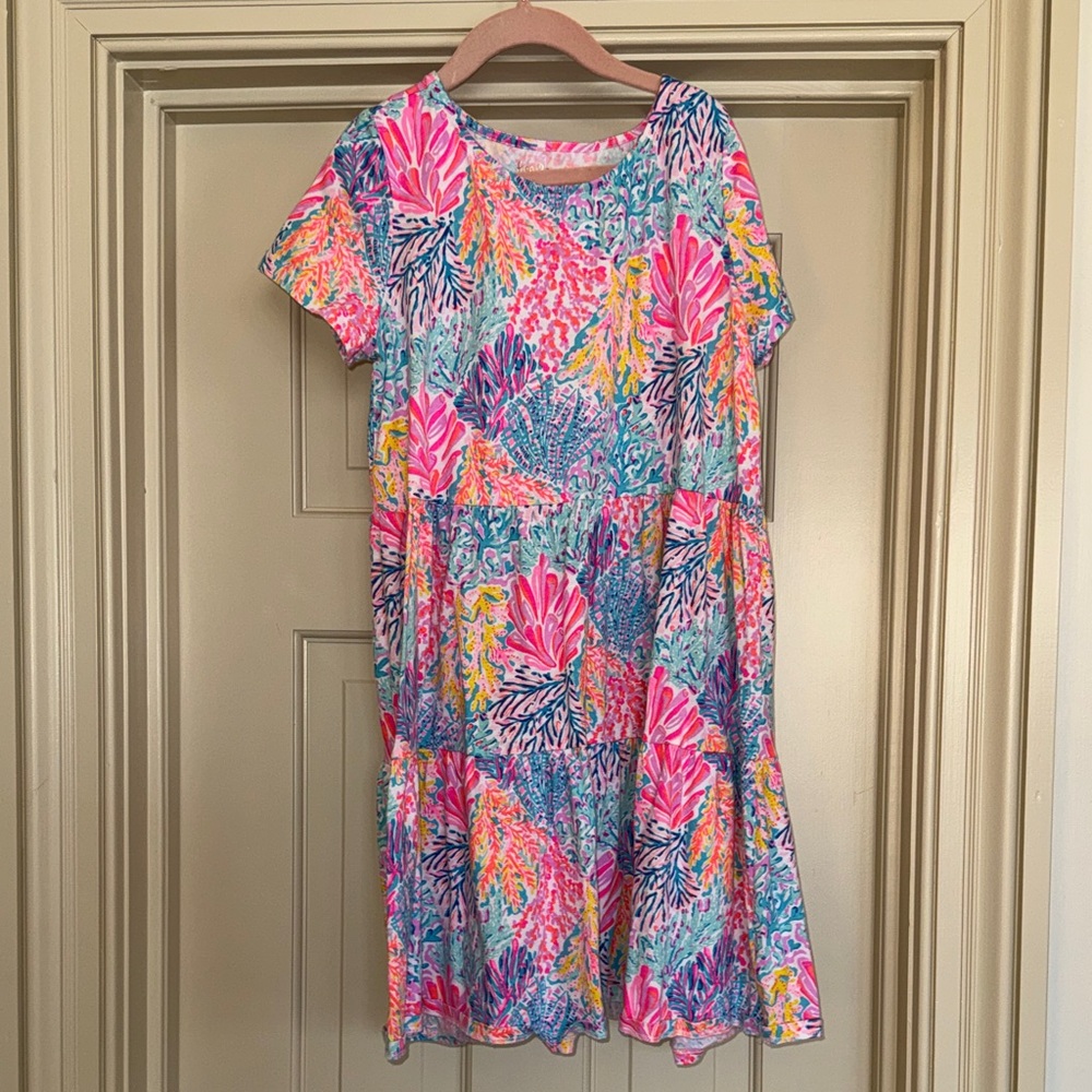 Lilly Pulitzer Cotton Girls Dress Coral Print